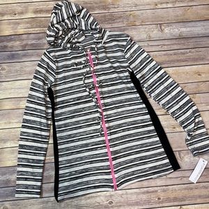 Loveappella pink line zip up stripes hooded cardigan stitch fix